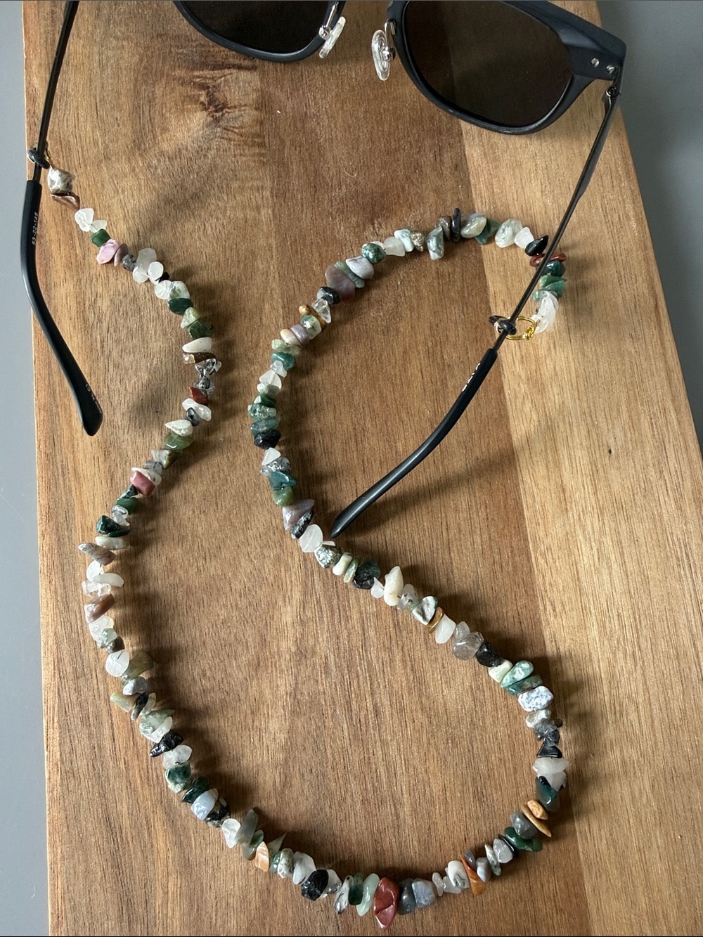 ⭐️ 31. Handmade REAL STONE sunglasses strap necklace -MOSS AGATE GLD- 25 inch